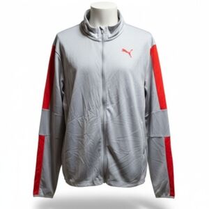 Men Puma Light Gray 2 Piece Jogger Suit with Orange Logo